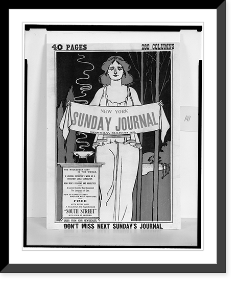 Historic Framed Print, New York Sunday Journal. Sunday March 22. The wickedest city in the world.Brill.,  17-7/8" x 21-7/8"