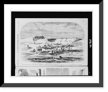 Historic Framed Print, The new batteries erected on Morris Island for the defence of Charleston Harbor and the reduction of Fort Sumpter.from a sketch by our special artist now in Charleston, S.C.,  17-7/8" x 21-7/8"