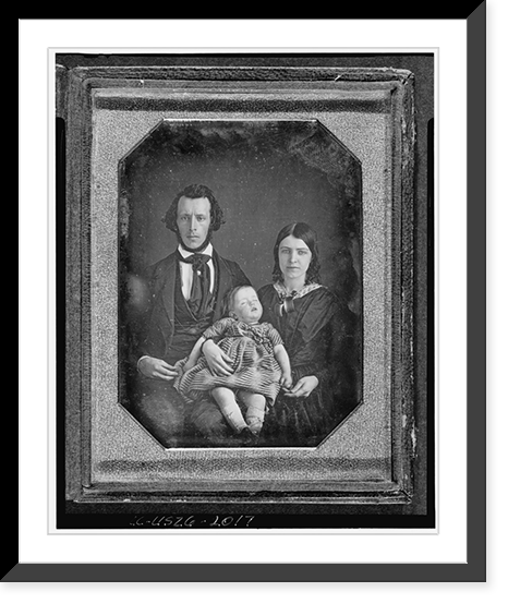 Historic Framed Print, [Adams family portrait, with man, woman, and baby girl],  17-7/8" x 21-7/8"