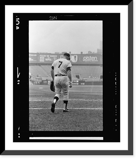 Historic Framed Print, [Rear view of Mickey Mantle, of the New York Yankees, walking on field during a game].Thomas R. Koeniges.,  17-7/8" x 21-7/8"