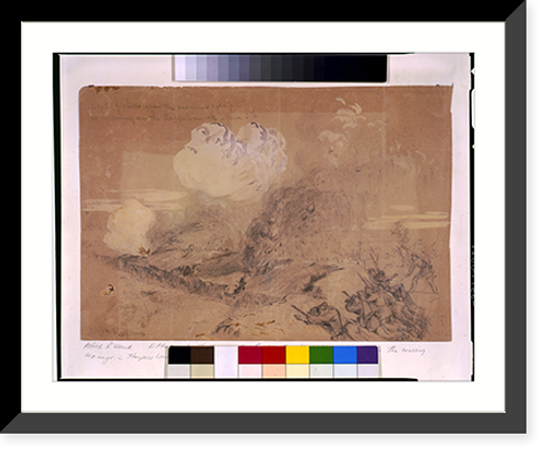 Historic Framed Print, Effects of shells upon the enemies rifle pits at the crossing over the Rappahannock. June 5th,  17-7/8" x 21-7/8"