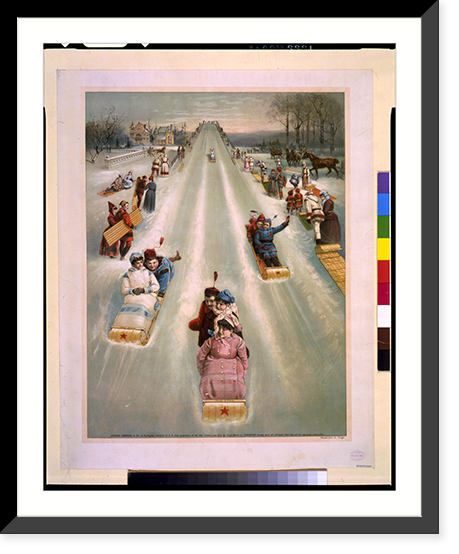 Historic Framed Print, [Advertisement for Star toboggans, showing people sledding in daylight].Phoenix Litho. Co., Chicago.,  17-7/8" x 21-7/8"