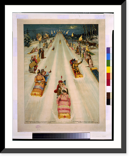Historic Framed Print, [Advertisement for Star toboggans, showing people sledding at night].Phoenix Litho. Co., Chicago. - 2,  17-7/8" x 21-7/8"