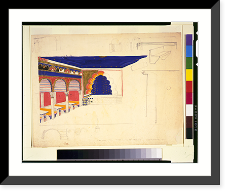 Design drawing for a restaurant (Madrillon Restaurant"), Washington, D.C. Interior perspective of arcade and stage", Historic Reproduction