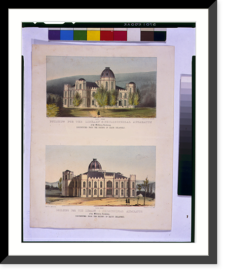 Historic Framed Print, Architectural drawings for a library (Building for the Library and Philosophical Apparatus of the Military Academy"),  West Point,  New York. North and south front elevations",  17-7/8" x 21-7/8"