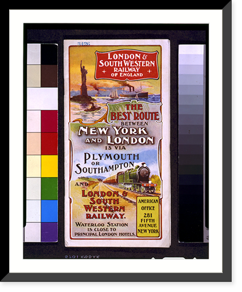 Historic Framed Print, London & South Western Railway of England. The best route between New York and London is via Plymouth or Southampton and London & South Western Railway,  17-7/8" x 21-7/8"