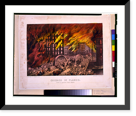 Historic Framed Print, Chicago in flames: Scene at Randolph Street Bridge - 4,  17-7/8" x 21-7/8"