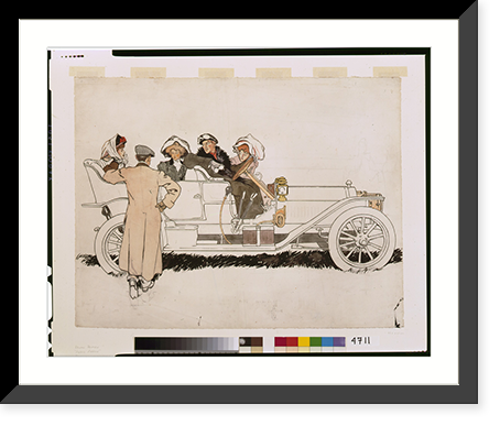 Advertisment design study for Pierce Arrow automobiles showing man talking to three women and a man in car Classic, Vintage Print