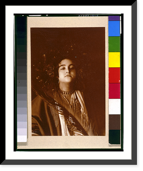 Historic Framed Print, [Young woman (Nancy Lovis (Kraft)) in Middle Eastern costume, with floral headdress and palm frond, head-and-shoulders portrait, facing front],  17-7/8" x 21-7/8"