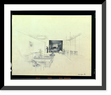 Perspective sketch of Herman Miller showroom interior with Eames furniture, Historic Print