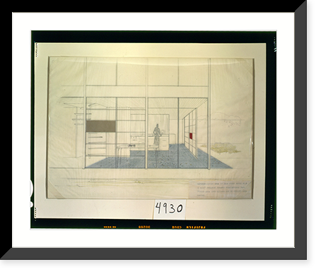 Historic Framed Print, Kitchen-dining area of Case Study House No. 8. 2 3/16 unglazed ceramic tile extends from dining area into kitchen and to utility area beyond" - 3,  17-7/8" x 21-7/8"