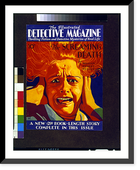 Cover for The illustrated detective magazine" for February 1930, showing woman holding her head and screaming.WR.", Vintage Wall Art