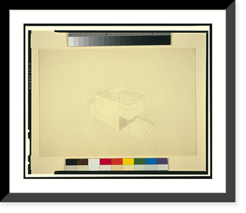 Historic Framed Print, [Nucleus House. Exterior showing integral garage and roof canopy. Perspective projection. Rendering] - 2,  17-7/8" x 21-7/8"