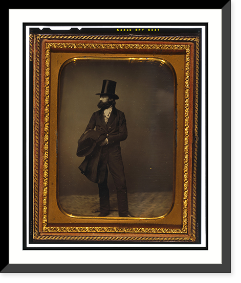 William Sidney Mount, full length portrait, facing left, wearing top hat and holding a coat, Historic Reproduction