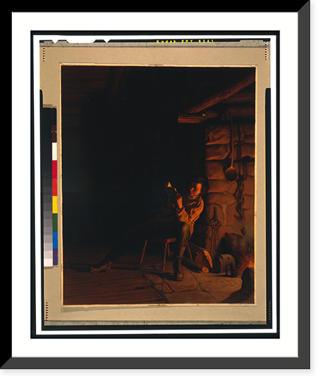 The boyhood of Lincoln. An evening in the log hut.E. Johnson 1868 ; W. Harring, Vintage Print