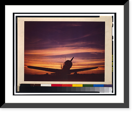 Military airplane on tarmac at sunset, Vintage Wall Art