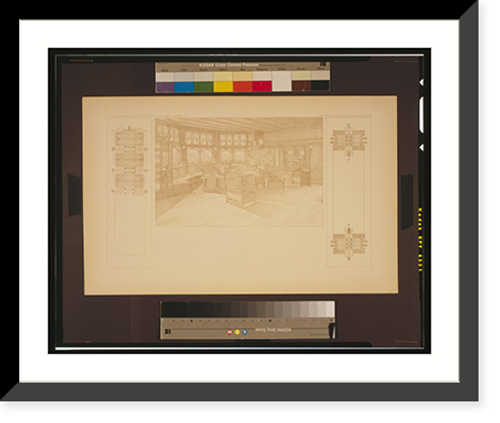 Historic Framed Print, Wohnzimmer im Vorstadthause des Herrn B. Harley Bradley, Kankahee Ills. [i.e. Kankakee, Illinois].Frank Lloyd Wright.,  17-7/8" x 21-7/8"