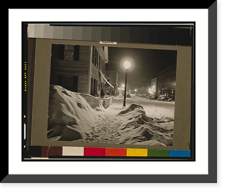 Center of town. Woodstock, Vermont. Snowy night"", Antique Print