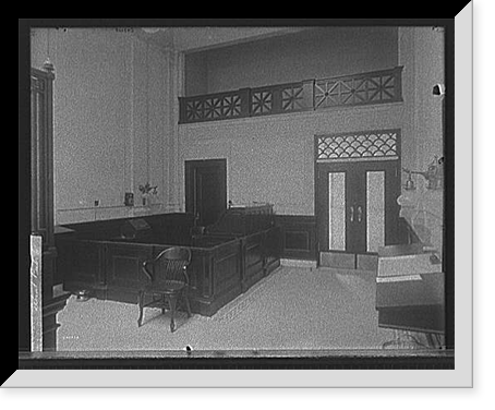 Historic Framed Print, [Seventy-second Street branch, 19th Ward Bank, interior, low desk, New York, N.Y.],  17-7/8" x 21-7/8"