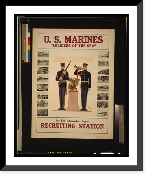 Historic Framed Print, U.S. Marines Soldiers of the sea" - For full information apply recruiting station.J.C. Leyendecker." - 2,  17-7/8" x 21-7/8"