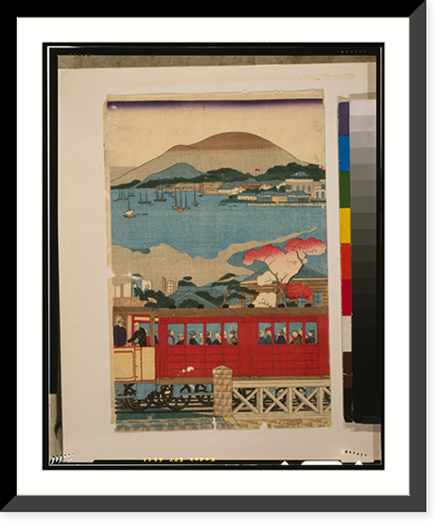 Historic Framed Print, Yokohama tetsudo&#x0304; jo&#x0304;ki shussha no zu,  17-7/8" x 21-7/8"