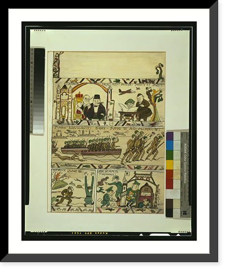 Historic Framed Print, [Cartoon showing D-Day invasion of France by British troops in a parody of the Bayeux Tapestry].Rea Irvin. - 2,  17-7/8" x 21-7/8"