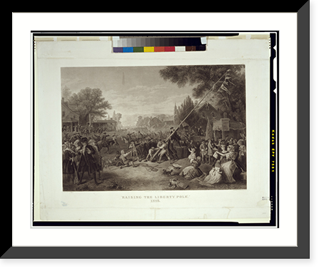 Vintage Americana Print - Raising the liberty pole,.painted, 1776 (2)