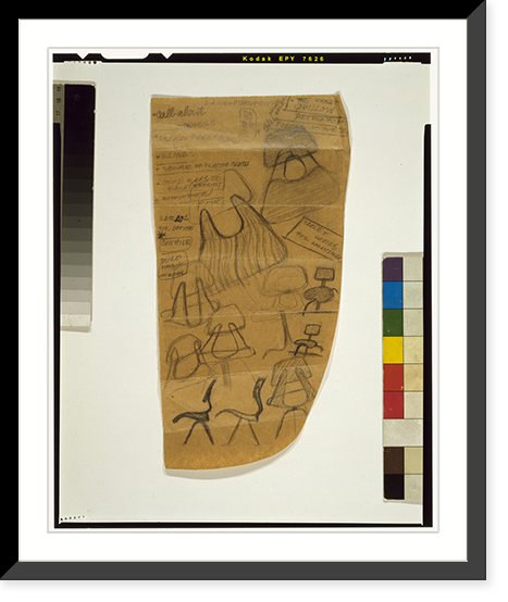 Historic Framed Print, [Design study for lounge chair, with sketches of various chairs],  17-7/8" x 21-7/8"