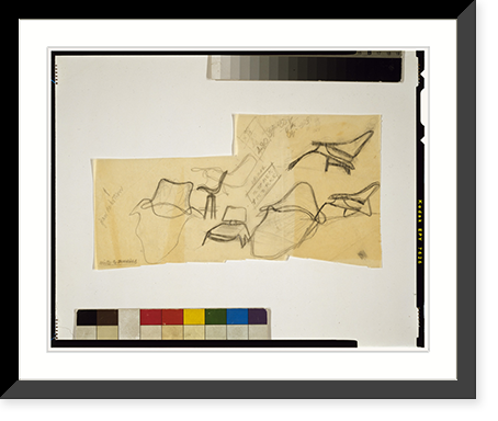 Historic Framed Print, [Design study for lounge chair, with sketches of various views] - 3,  17-7/8" x 21-7/8"