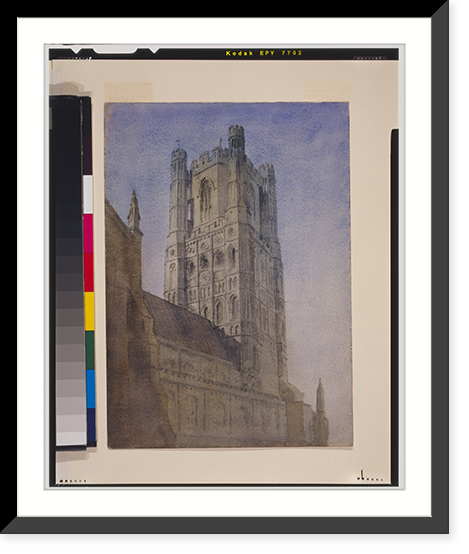 Church with clock and bell tower, probably in England, Antique Poster