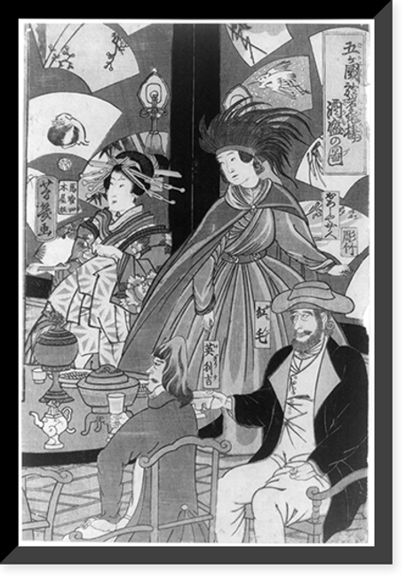 Historic Framed Print, Gokakoku. gankiro ni oite sakamori no zu Translation:Five nations - merrymaking at the Gankiro tea house.,  17-7/8" x 21-7/8"