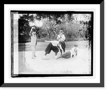Historic Framed Print, Catcher Lucile Boyd at bat Francis Bloomer sliding Gertrude Cherry,  17-7/8" x 21-7/8"