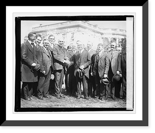 Historic Framed Print, [Harding and group outside White House], 3/16/21 - 7,  17-7/8" x 21-7/8"