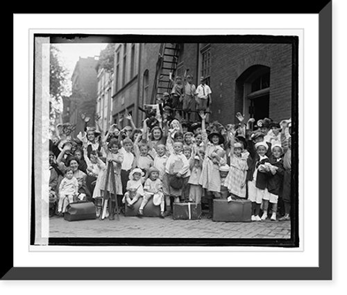 Historic Framed Print, [Group portrait with children waving], 7/24/22,  17-7/8" x 21-7/8"