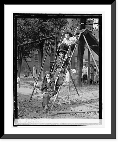 Children in costume on steps of sliding board, 9/7/22, Antique Wall Art