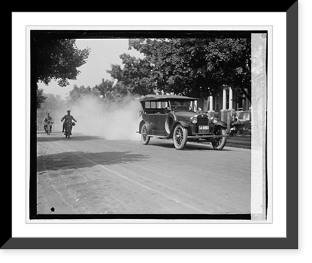 Police on motorcycle trailing car with smoke, 9/1/23 - 2, Historic Reproduction