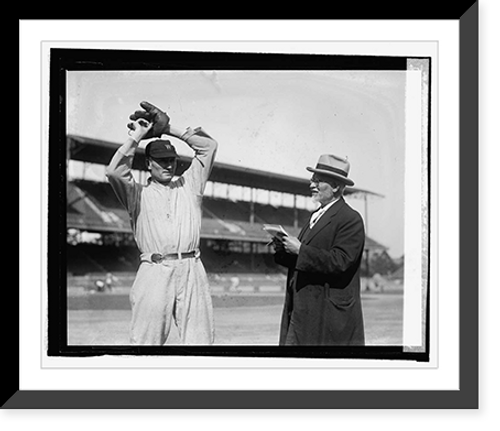 Historic Framed Print, Walter Johnson poses while U.S.J. Dunbar sketches him, 10/2/24,  17-7/8" x 21-7/8"