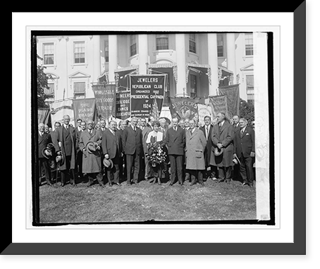 Historic Framed Print, Pres. & Mrs. Coolidge with New York Business Men's Associations, 10/28/24,  17-7/8" x 21-7/8"