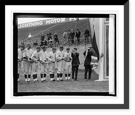 Historic Framed Print, Raising American League Pennant, 5/1/25],  17-7/8" x 21-7/8"