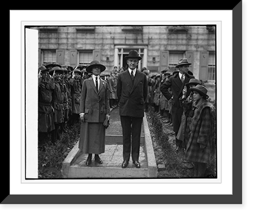 Historic Framed Print, Pres. & Mrs. Coolidge attend luncheon at girl scout little house, 11/7/25,  17-7/8" x 21-7/8"