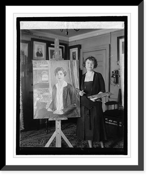 Historic Framed Print, Miss Juliet Thompson & portrait of Mrs. Coolidge, 2/8/27,  17-7/8" x 21-7/8"