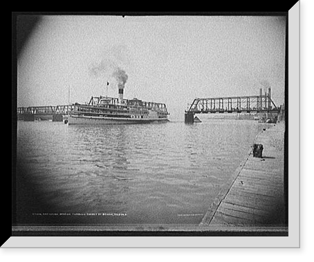 Historic Framed Print, Greyhound passing through Cherry St. [Street] bridge, Toledo,  17-7/8" x 21-7/8"