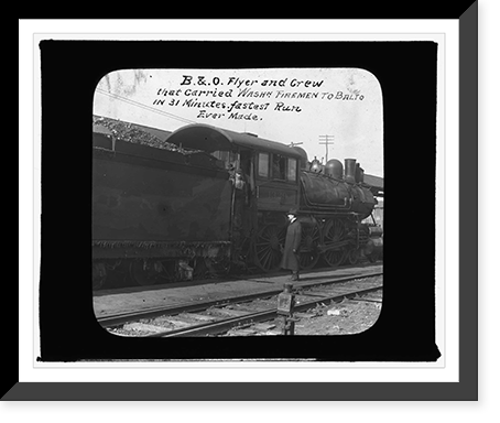 Baltimore fire, 1904 B&O Flyer and crew that carried Wash'n. firemen to Balto. in 31 m, Antique Print