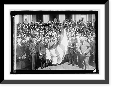 Raising Honor Flag of 3d Liberty Loan on Treasury, Vintage Poster