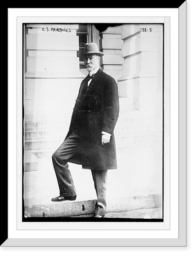 C.S. Fairbanks, on steps, Historic Reproduction