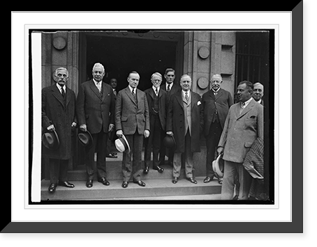 Historic Framed Print, Coolidge & Harding Memorial group, 11/15/23,  17-7/8" x 21-7/8"