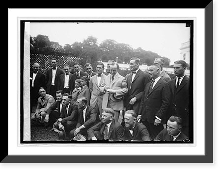 Pres. Coolidge autographing ball for Walter Johnson, 9/5/24, Historic Print