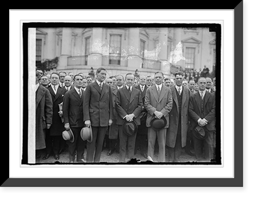 Historic Framed Print, Ass'n. of American Electric Railway men with Coolidge, [2/17/25],  17-7/8" x 21-7/8"