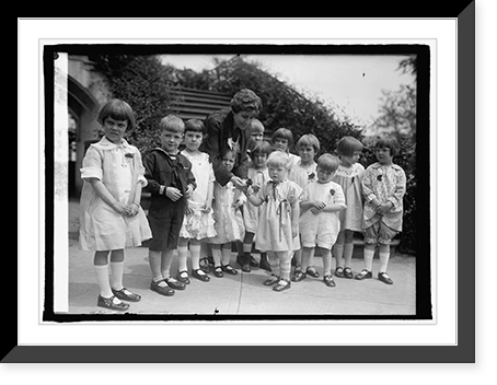 Historic Framed Print, Kindergarten class of 1st Cong. Church with Mrs. Coolidge, [5/4/25],  17-7/8" x 21-7/8"