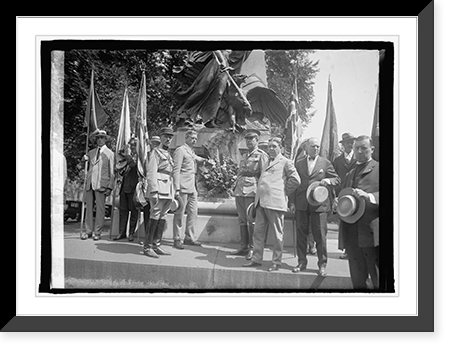 Historic Framed Print, Dwight Davis with Sons of Revolution at Rochambeau statue, 7/1/25,  17-7/8" x 21-7/8"